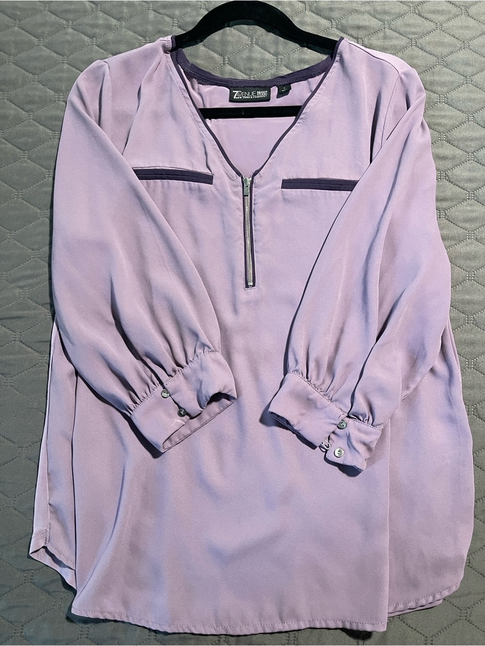 7th Avenue Design Studio New York & Company Lavender Zip-Front Women's Blouse